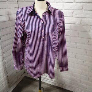 Lauren Ralph Lauren Ladies Size XL Pink & Navy Stripes Loose Fit Blouse